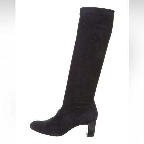 Robert Clergerie Navy Suede Tall Boots - Picture 1 of 5
